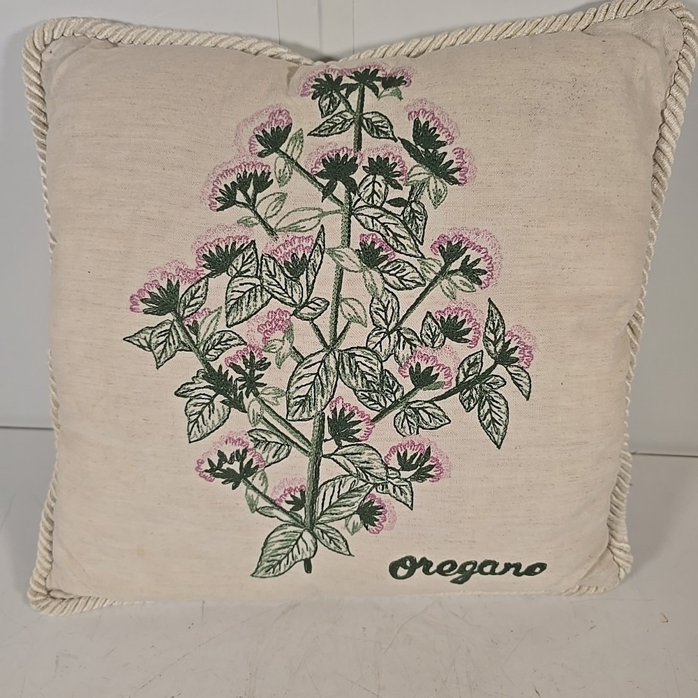 Vintage Embroidered Throw Pillow Oregano